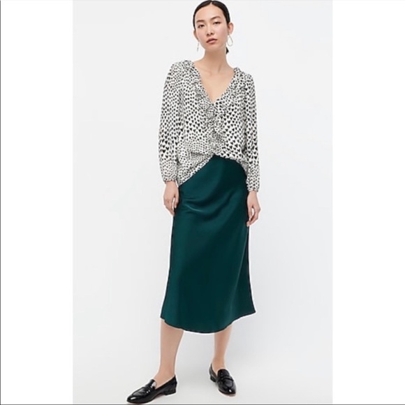 J. Crew Black & White Heart Print Ruffle Blouse - Picture 2 of 11